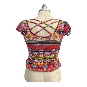 Boho Blouse Cap Sleeve Top Midwest Aztec Top